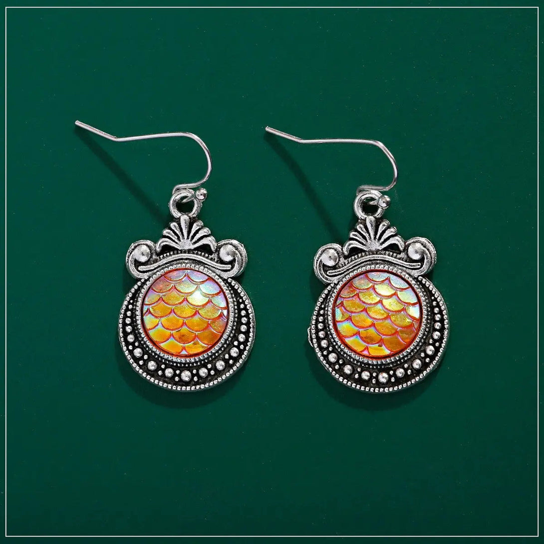 Lovcia Vintage Bronze Alloy Earrings with National Style Design-Earrings-Orange fish scale-Orange fish scale