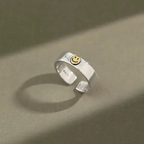 Lovcia Vintage Casual Smile Face 925 Sterling Silver Adjustable Ring-Rings-Vintage-Vintage
