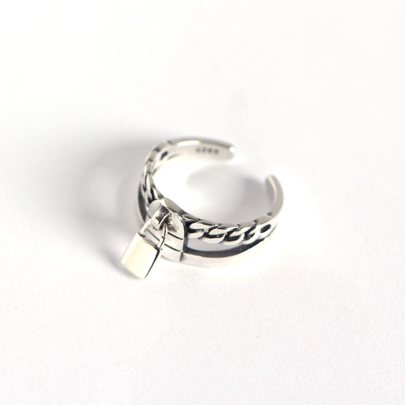 Lovcia Vintage Chain Lock Style Adjustable Ring in 925 Sterling Silver-Rings-