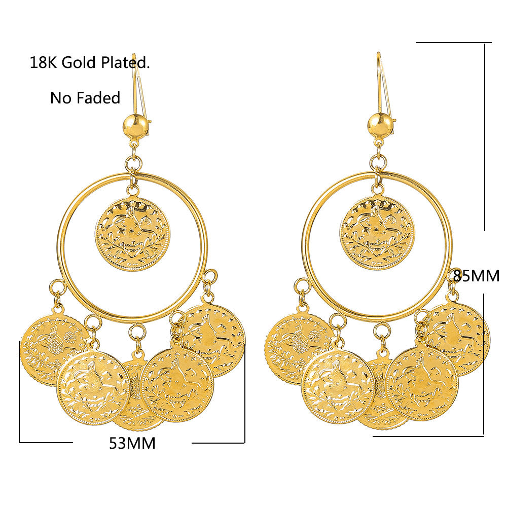 Lovcia Vintage Coin Drop Statement Dangle Earrings for Women-Earrings-Gold-Gold