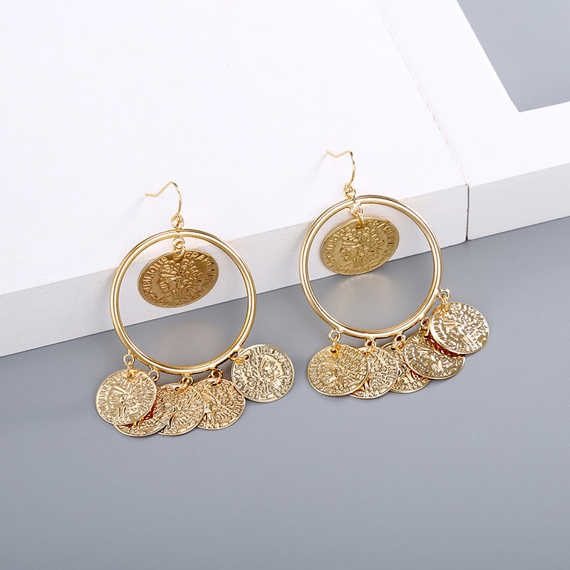 Lovcia Vintage Coin Drop Statement Dangle Earrings for Women-Earrings-Gold-Gold