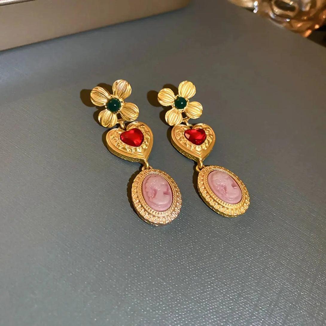 Lovcia Vintage Copper & Rhinestone Glamour Earrings for Women-Earrings-Gold-One Size-Gold
