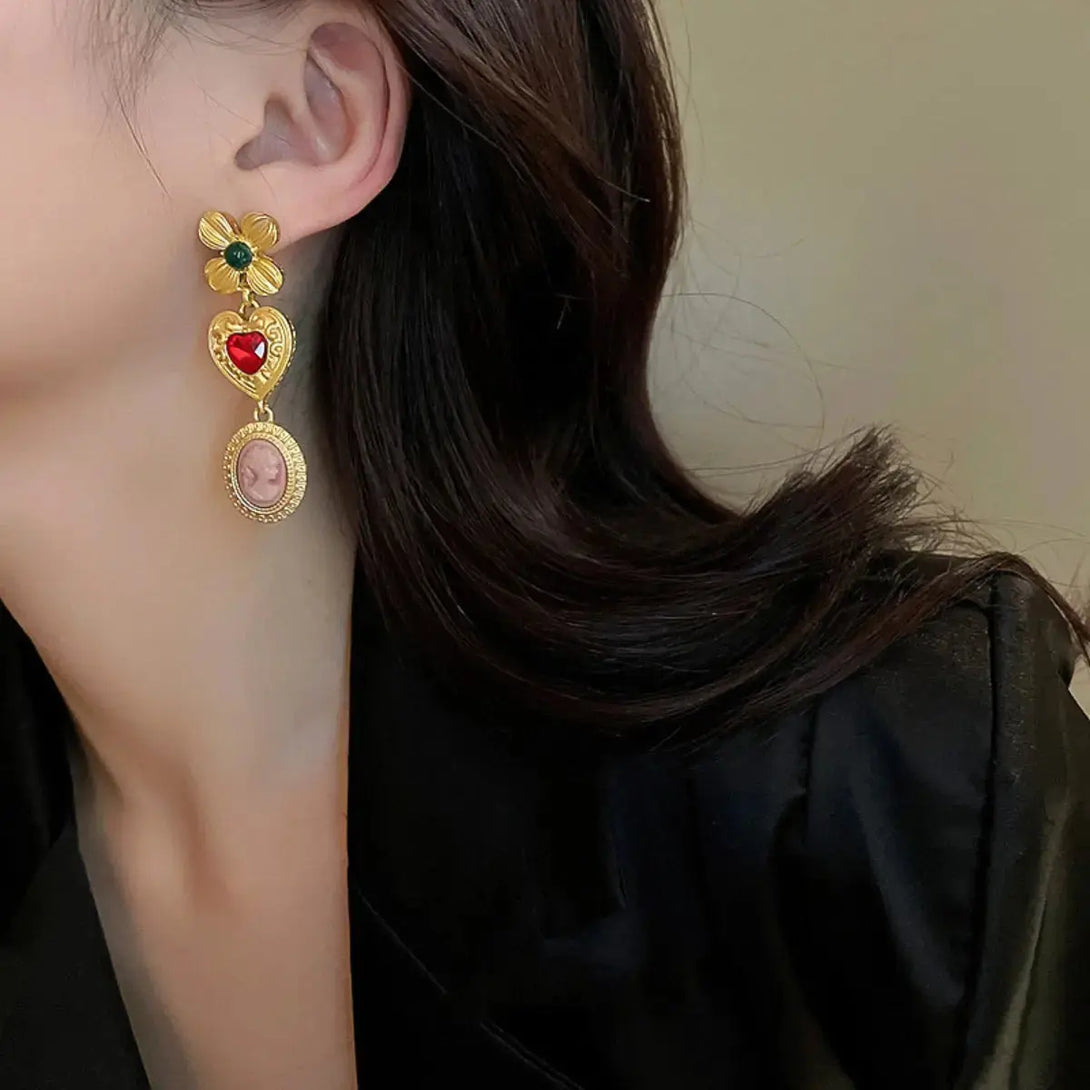 Lovcia Vintage Copper & Rhinestone Glamour Earrings for Women-Earrings-Gold-One Size-Gold