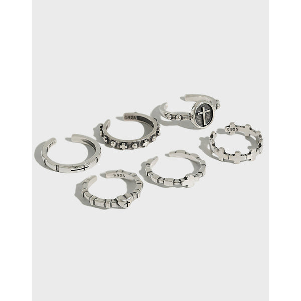Lovcia Vintage Cross 925 Sterling Silver Adjustable Ring-Rings-#F-