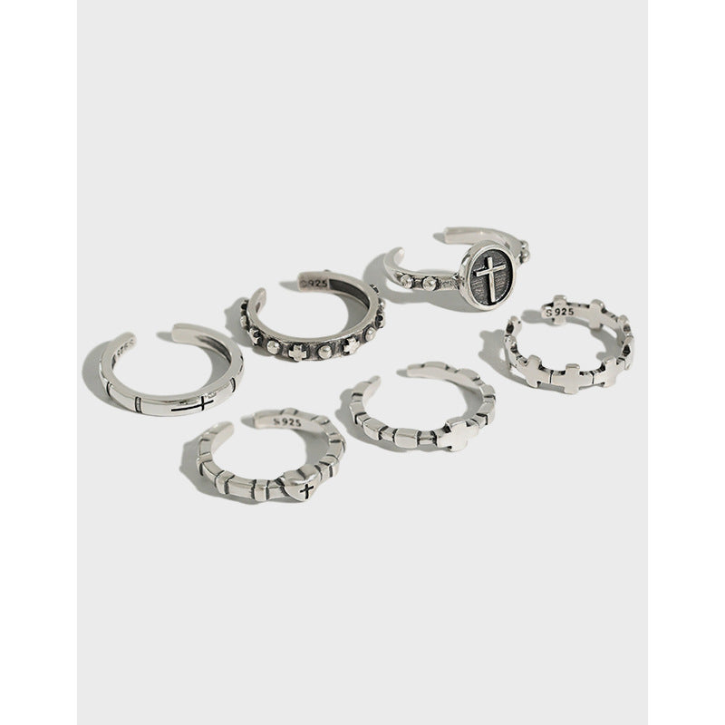 Lovcia Vintage Cross 925 Sterling Silver Adjustable Ring-Rings-#F-#F