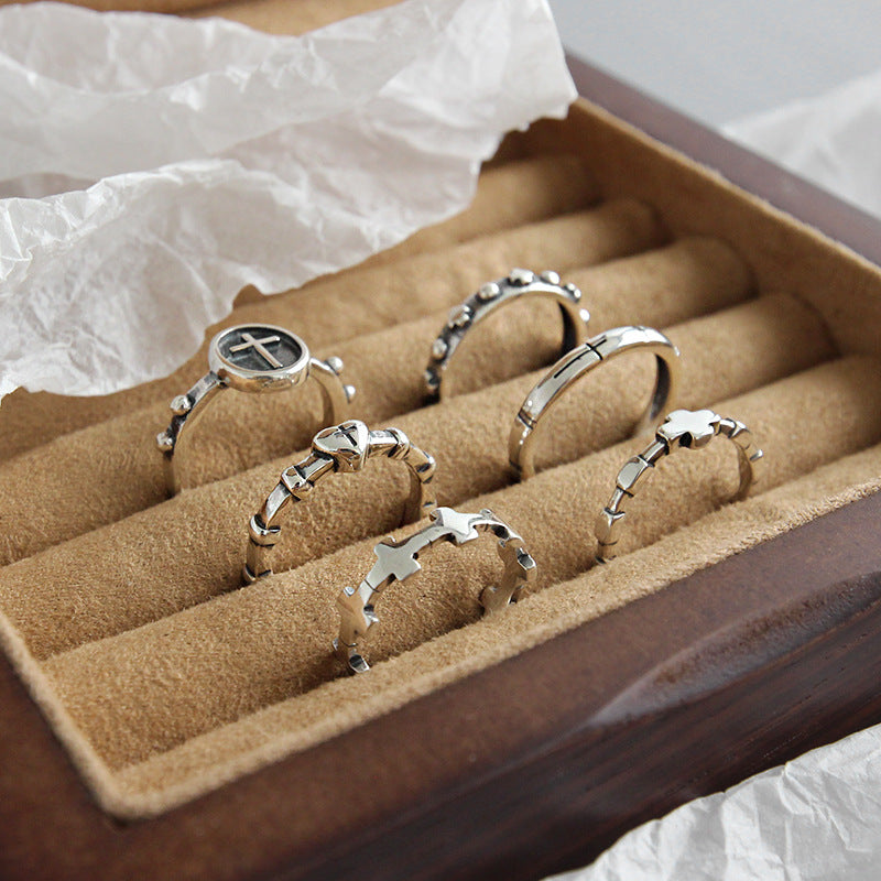 Lovcia Vintage Cross 925 Sterling Silver Adjustable Ring-Rings-#F-#F