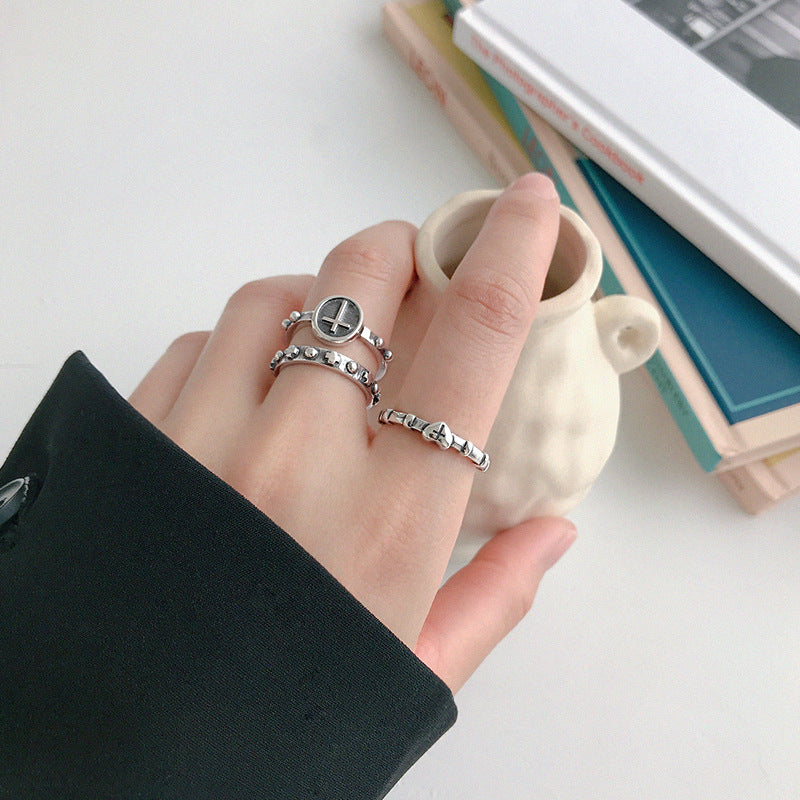 Lovcia Vintage Cross 925 Sterling Silver Adjustable Ring-Rings-#F-#F