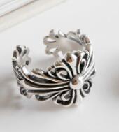 Lovcia Vintage Cross Flower Adjustable Sterling Silver Ring-Rings-Men Ring-