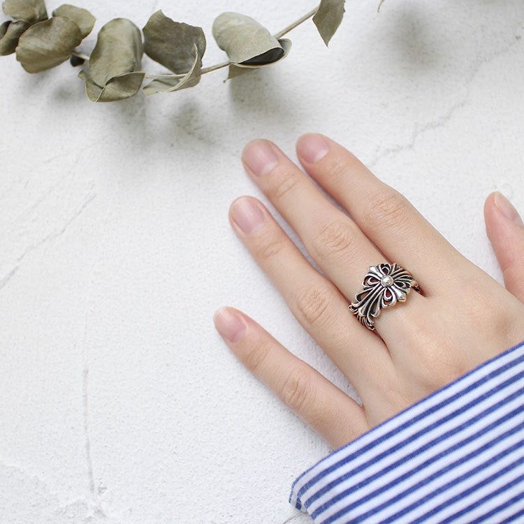 Lovcia Vintage Cross Flower Adjustable Sterling Silver Ring-Rings-Women Ring-