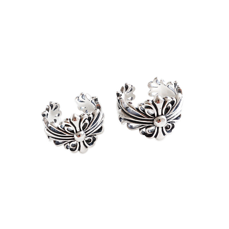 Lovcia Vintage Cross Flower Adjustable Sterling Silver Ring-Rings-Women Ring-