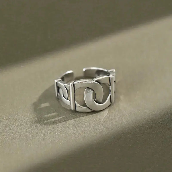 Lovcia Vintage Curb Chain Hollow 925 Sterling Silver Adjustable Ring-Rings-Vintage-Vintage