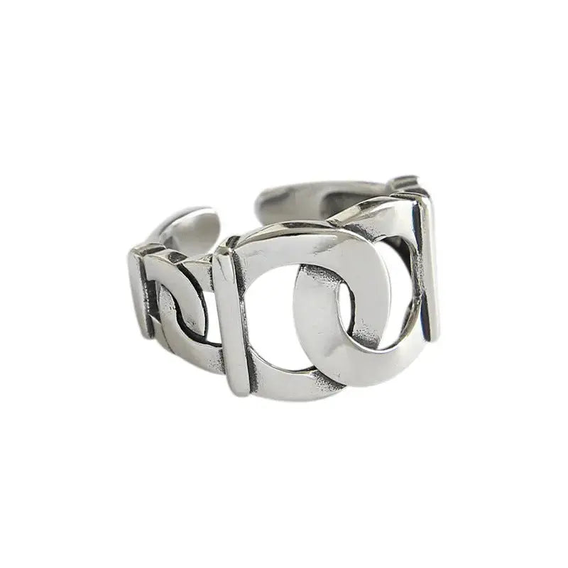 Lovcia Vintage Curb Chain Hollow 925 Sterling Silver Adjustable Ring-Rings-Vintage-Vintage