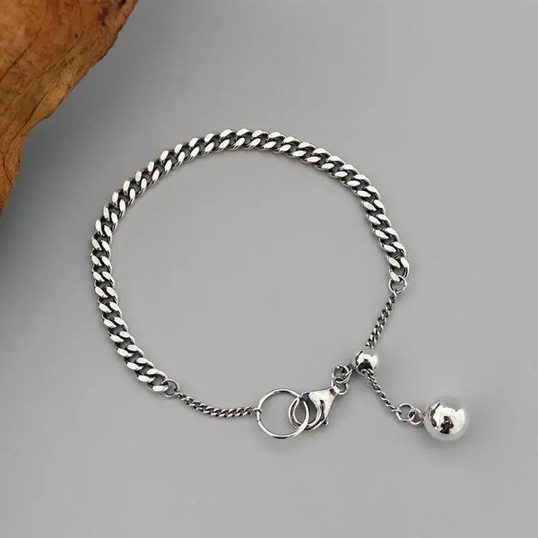 Lovcia Vintage Curb Chain Round Ball 925 Sterling Silver Bracelet-Bracelets-Vintage-Vintage