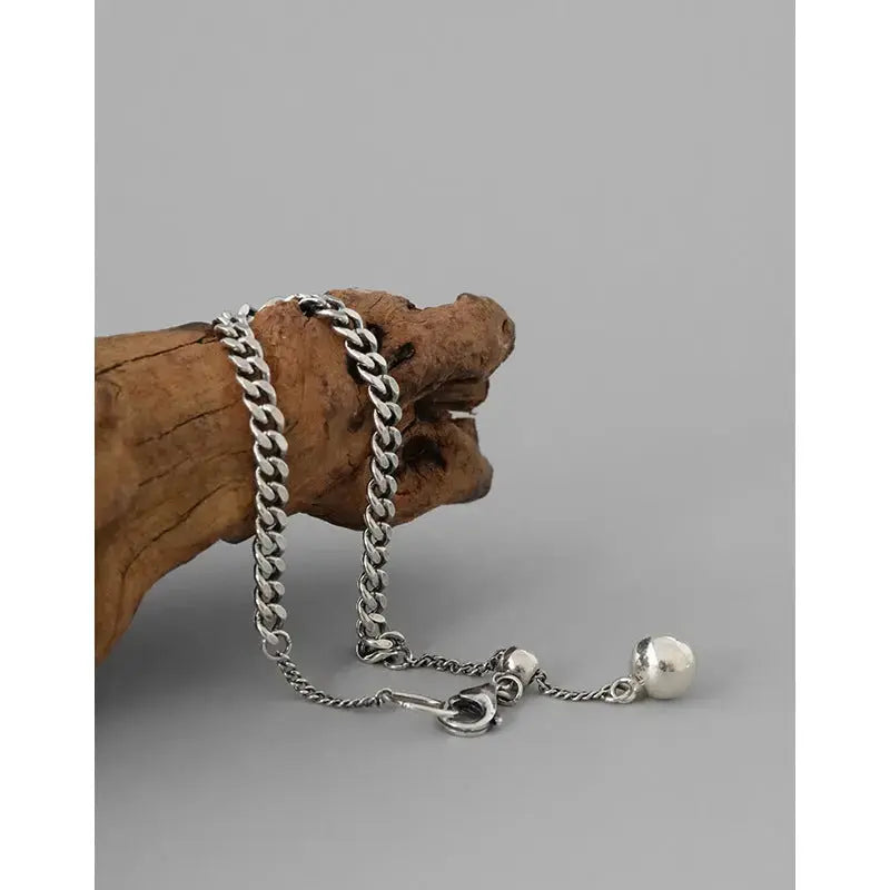 Lovcia Vintage Curb Chain Round Ball 925 Sterling Silver Bracelet-Bracelets-Vintage-Vintage