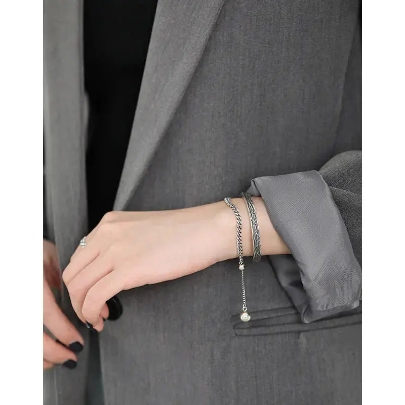 Lovcia Vintage Curb Chain Round Ball 925 Sterling Silver Bracelet-Bracelets-Vintage-Vintage