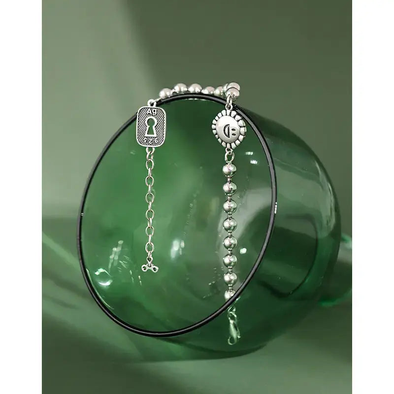 Lovcia Vintage Cute Smile Sunflower Bead Chain 925 Sterling Silver Bracelet-Bracelets-Vintage-Vintage