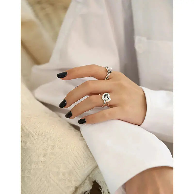 Lovcia Vintage Double Layers Cross Heart 925 Sterling Silver Adjustable Ring-Rings-Vintage-Vintage