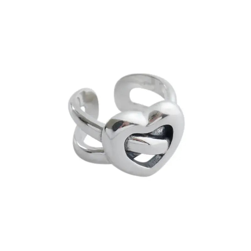 Lovcia Vintage Double Layers Cross Heart 925 Sterling Silver Adjustable Ring-Rings-Vintage-Vintage