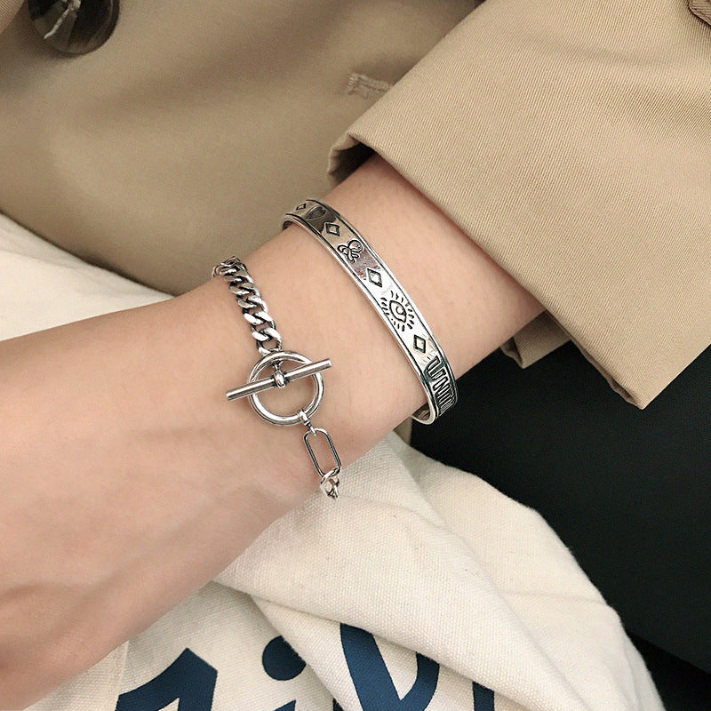 Lovcia Vintage Eye Heart 925 Sterling Silver Open Bangle-Bracelets-Vintage-Vintage