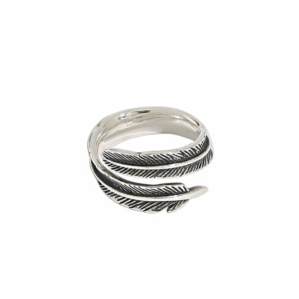 Lovcia Vintage Feather 925 Sterling Silver Adjustable Ring-Rings-Vintage-