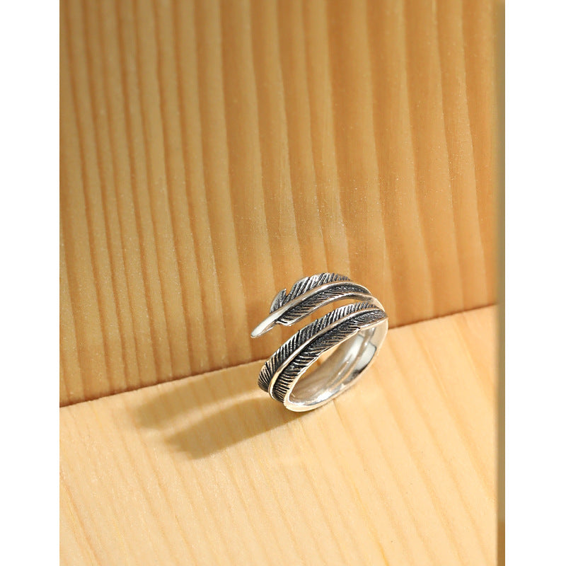 Lovcia Vintage Feather 925 Sterling Silver Adjustable Ring-Rings-Vintage-Vintage