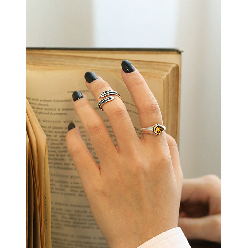 Lovcia Vintage Feather 925 Sterling Silver Adjustable Ring-Rings-Vintage-Vintage