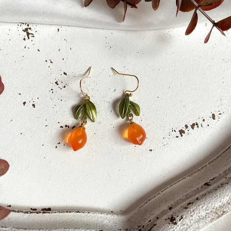 Lovcia Vintage Floral Orange Glass Earrings with 925 Silver Needle-Earrings-Ordinary ear hook-Ordinary ear hook