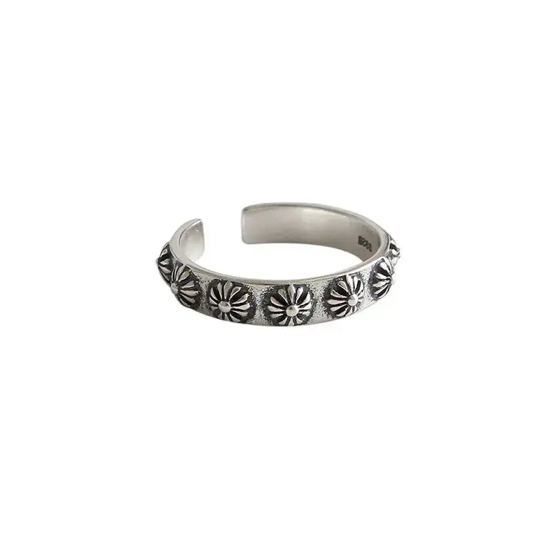 Lovcia Vintage Flowers Women 925 Sterling Silver Adjustable Ring-Rings-#014-#014