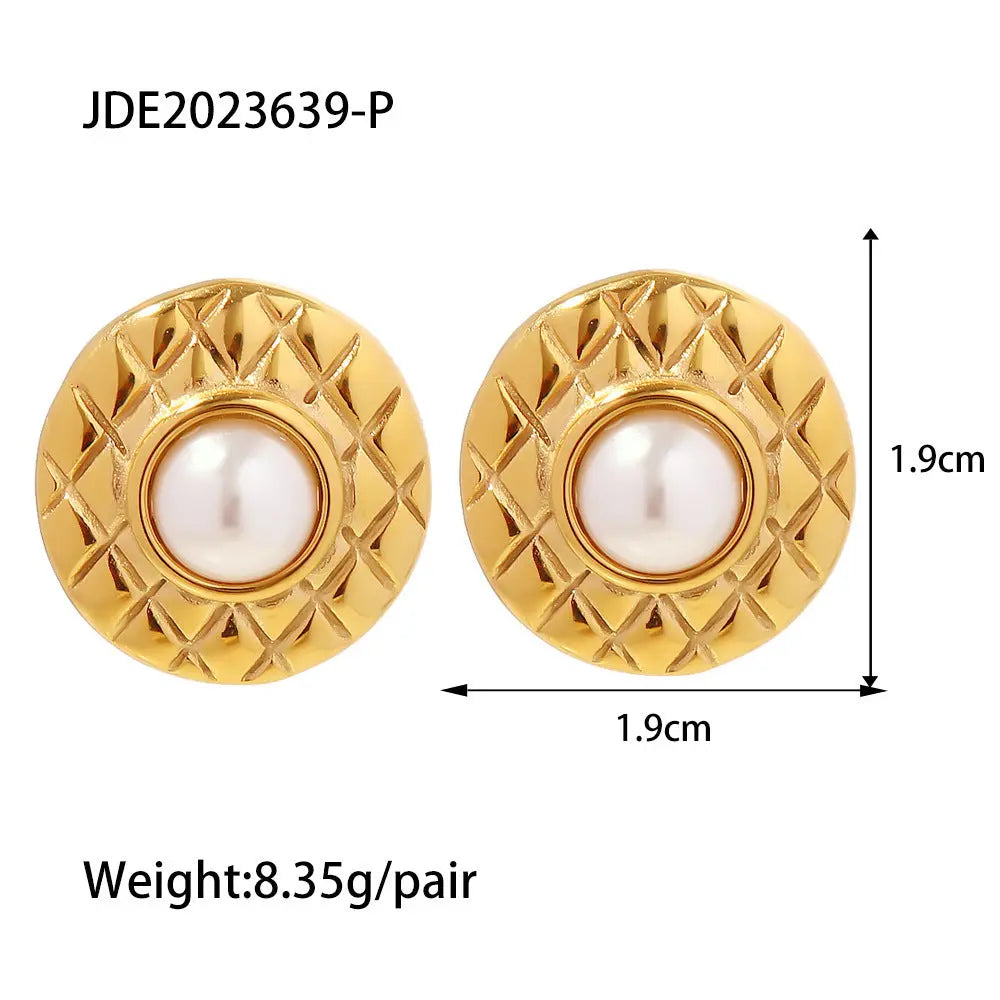Lovcia Vintage French-Inspired Personalized 18K Stainless Steel Earrings with Pearl Inlay-Earrings-JDE2023639 P-JDE2023639 P