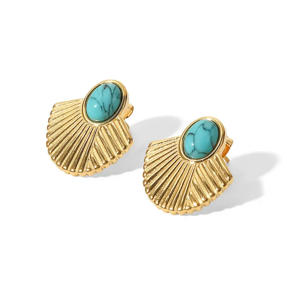 Lovcia Vintage Geometric Ribbed Stainless Steel Fan Earrings for Women-Earrings-JDE202170GN-JDE202170GN