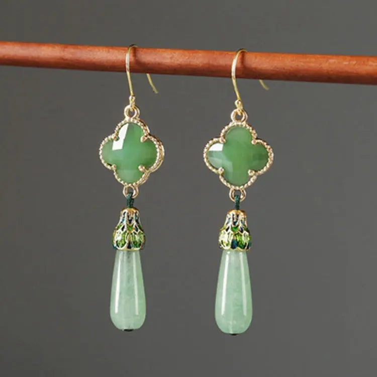 Lovcia Vintage Green Jade and Cloisonné Sterling Silver Earrings-Earrings-Gold plated ear hook-Gold plated ear hook