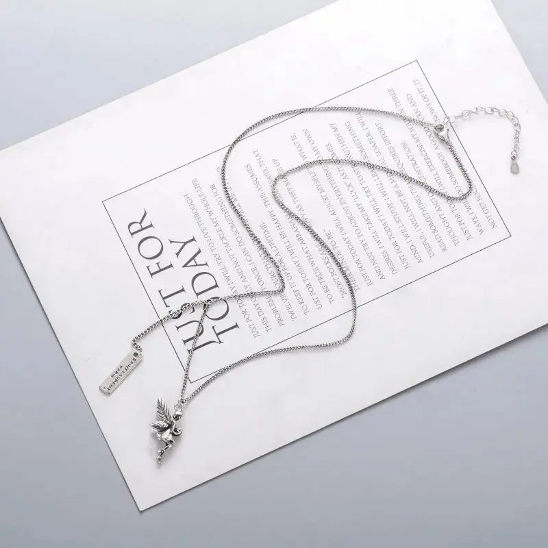 Lovcia Vintage Guardian Angel 925 Sterling Silver Necklace-Necklaces-