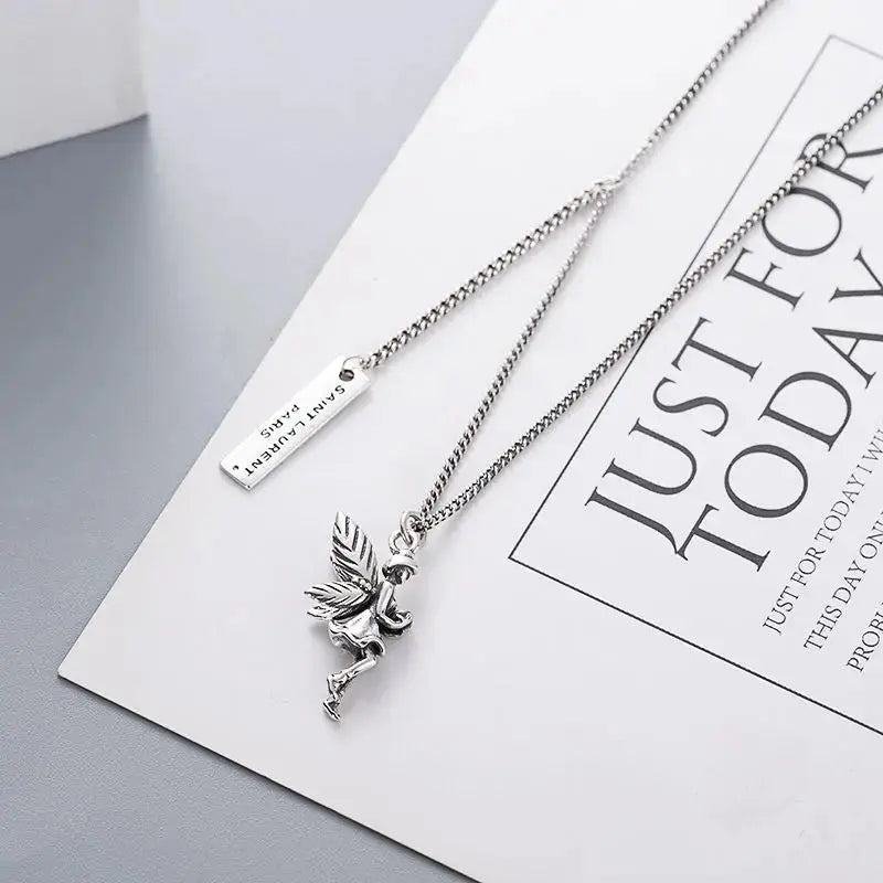 Lovcia Vintage Guardian Angel 925 Sterling Silver Necklace-Necklaces-