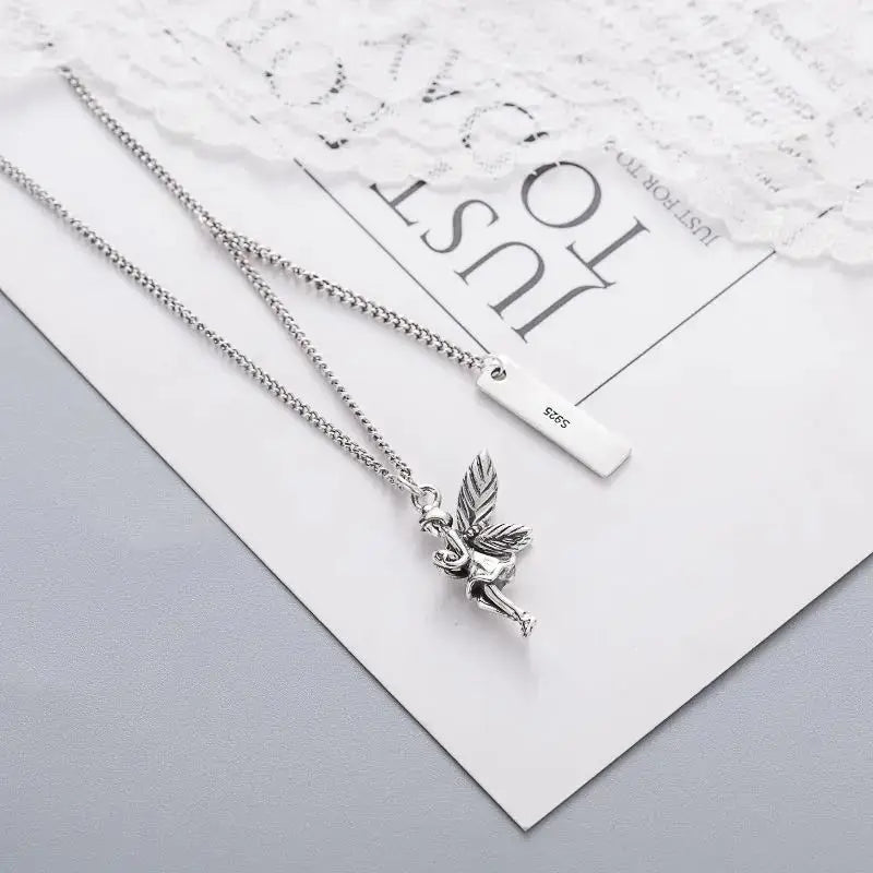 Lovcia Vintage Guardian Angel 925 Sterling Silver Necklace-Necklaces-
