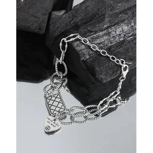 Lovcia Vintage Have music no war Letters Hollow Chain 925 Sterling Silver Bracelet-Bracelets-Vintage-Vintage
