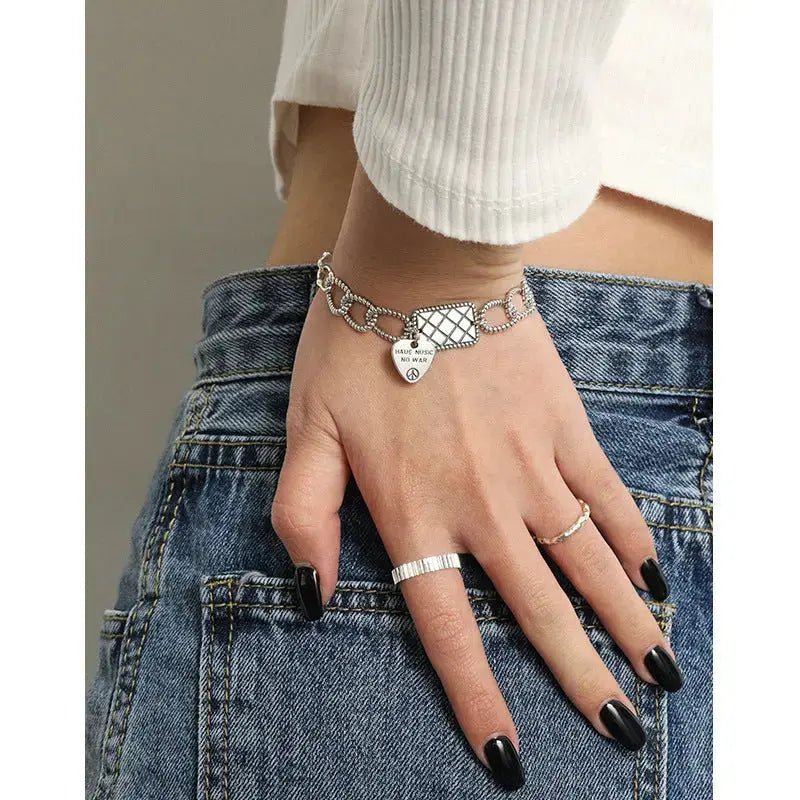 Lovcia Vintage Have music no war Letters Hollow Chain 925 Sterling Silver Bracelet-Bracelets-Vintage-Vintage
