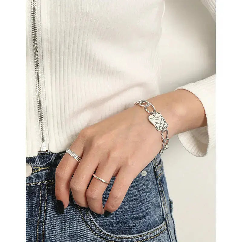 Lovcia Vintage Have music no war Letters Hollow Chain 925 Sterling Silver Bracelet-Bracelets-Vintage-Vintage
