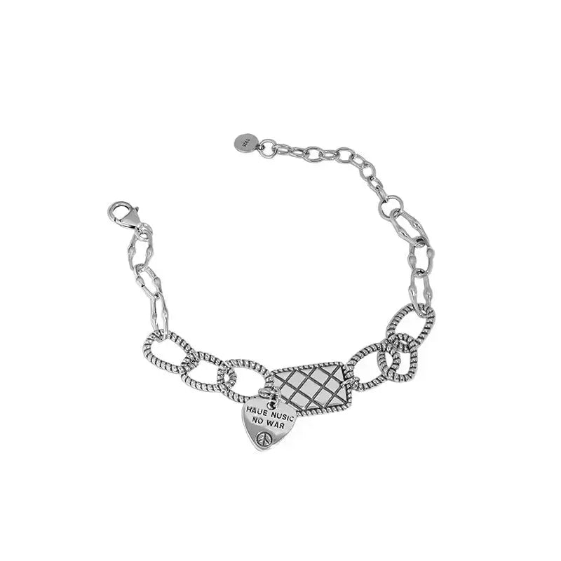 Lovcia Vintage Have music no war Letters Hollow Chain 925 Sterling Silver Bracelet-Bracelets-Vintage-Vintage