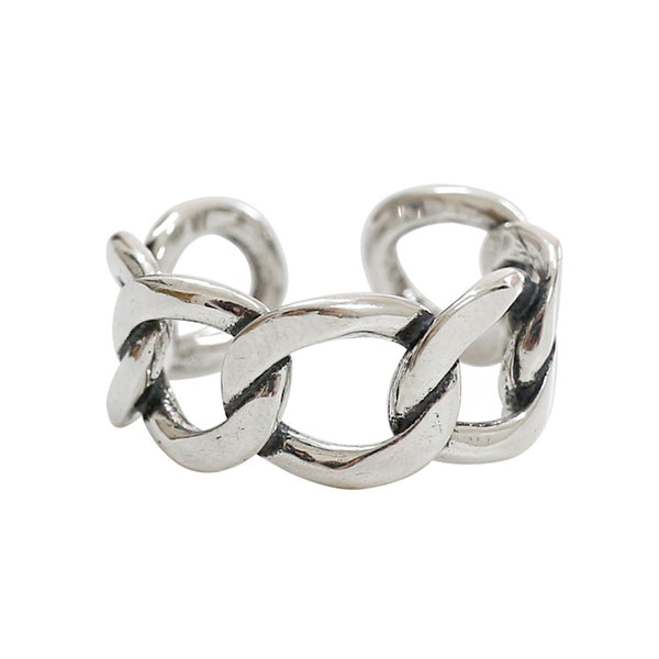 Lovcia Vintage Hollow Chain Adjustable Sterling Silver Ring-Rings-Vintage-