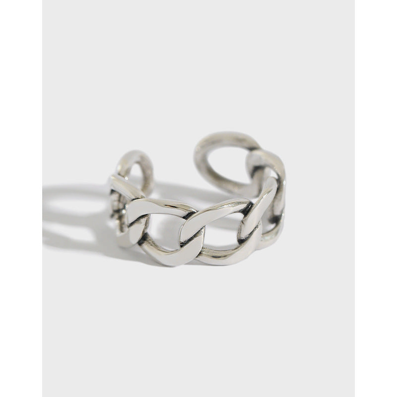 Lovcia Vintage Hollow Chain Adjustable Sterling Silver Ring-Rings-Vintage-Vintage