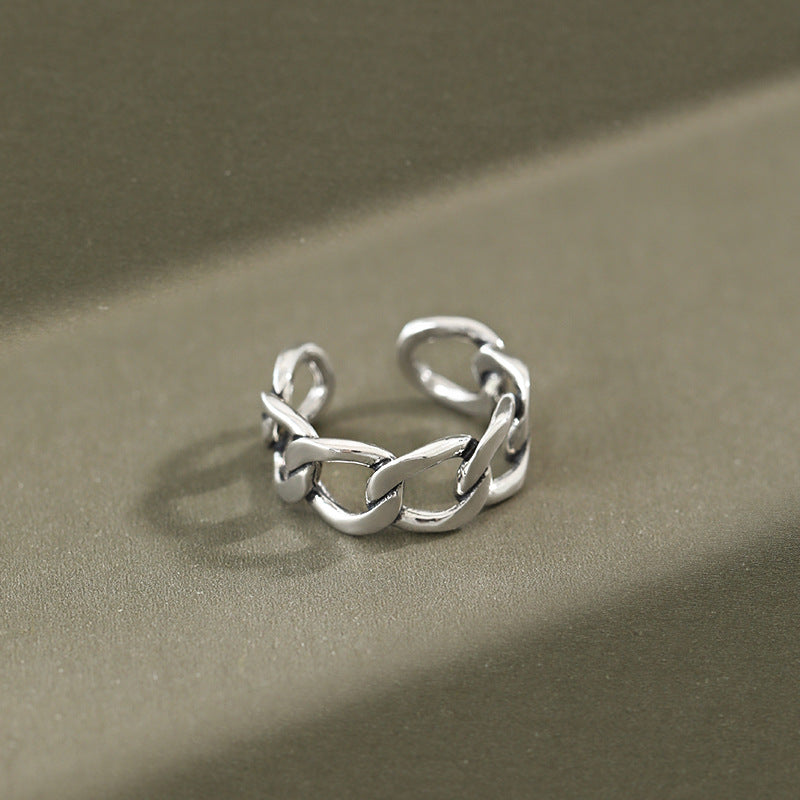 Lovcia Vintage Hollow Chain Adjustable Sterling Silver Ring-Rings-Vintage-Vintage