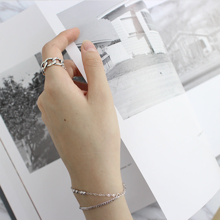 Lovcia Vintage Hollow Chain Adjustable Sterling Silver Ring-Rings-Vintage-Vintage