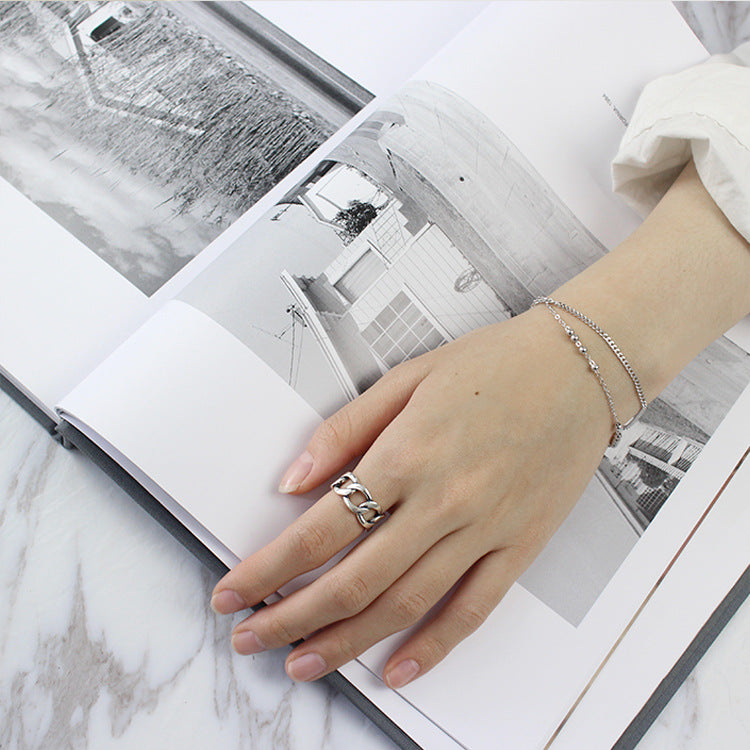 Lovcia Vintage Hollow Chain Adjustable Sterling Silver Ring-Rings-Vintage-Vintage
