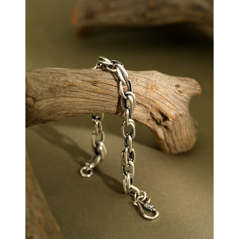 Lovcia Vintage Hollow Chain Men's 925 Silver Bracelet 170mm-Bracelets-Vintage-Vintage