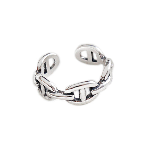 Lovcia Vintage Hollow Pig Nose Ring 925 Silver Adjustable-Rings-Vintage-