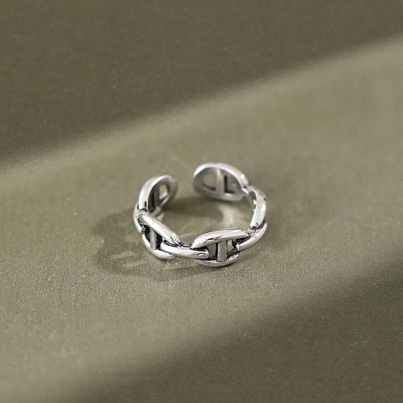 Lovcia Vintage Hollow Pig Nose Ring 925 Silver Adjustable-Rings-Vintage-Vintage