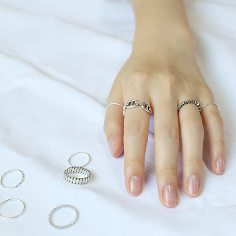 Lovcia Vintage Hollow Pig Nose Ring 925 Silver Adjustable-Rings-Vintage-Vintage