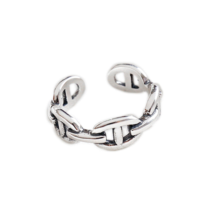 Lovcia Vintage Hollow Pig Nose Ring 925 Silver Adjustable-Rings-Vintage-Vintage