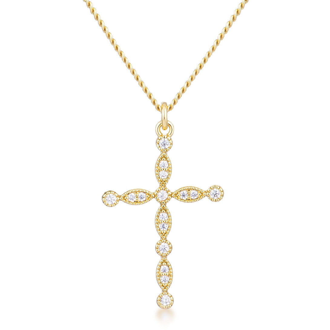 Lovcia Vintage-Inspired Gold Plated CZ Cross Necklace-Pendants-