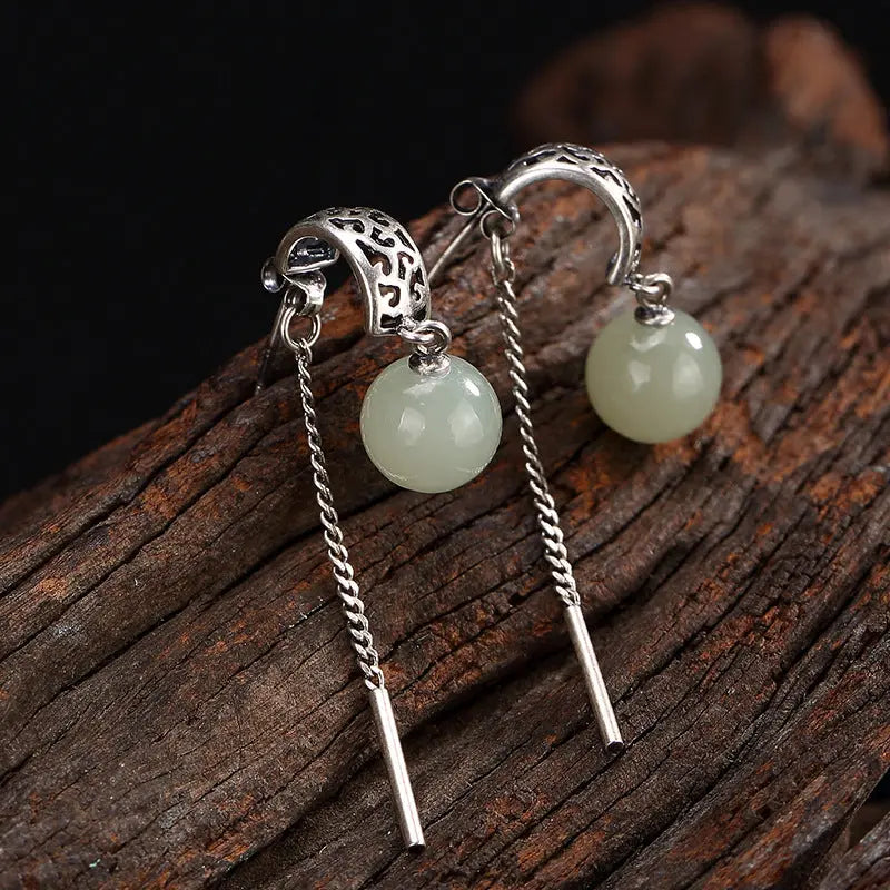 Lovcia Vintage-Inspired S925 Sterling Silver White Jade Geometric Stud Earrings-Earrings-Silver-Silver